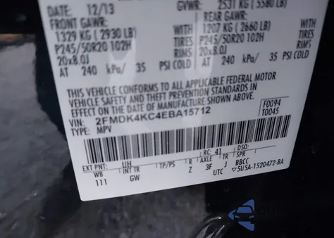 2014 Ford Edge Limited from USA, damaged, VIN 2FMDK4KC4EBA15712